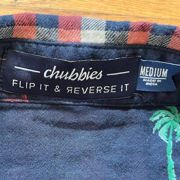 Chubbies The Inside Out Flip Reverse It Plaid & Palms Pearl Snap Shirt Mens Sz M - Picture 4 of 8